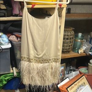 Stylish Cream Dress with Fringe and Beading